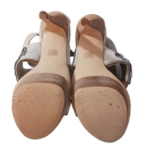 Boston Proper Silver Moon Platform Stiletto Heel Sandals Suede Cream/Gray Stone - Picture 9 of 11